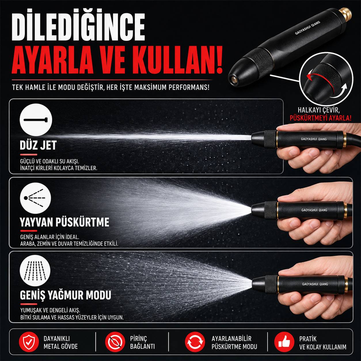 Ayarlanabilir püskürtme modları